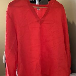 (Bin 7)  Old Navy linen, split neck, orangey, red, size L
